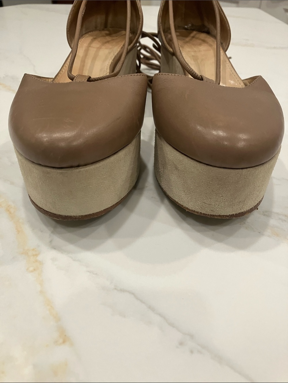 Rare Brunello Cucinelli Leather/Suede Ankle Lace Flatform Wedge Sz 40 Taupe- EUC - Picture 3 of 14